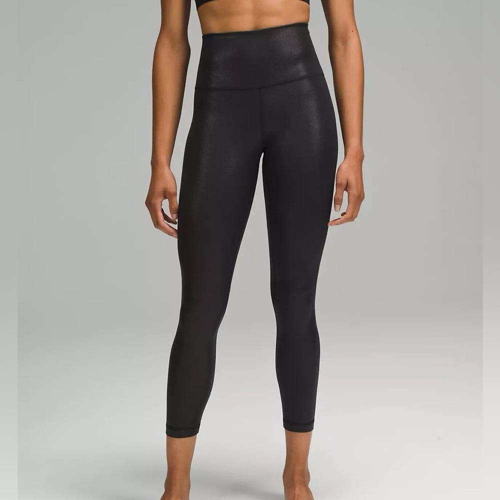 Lululemon Align High Rise 25" Shine Radiate Foil Black Leggings Women's Size 14